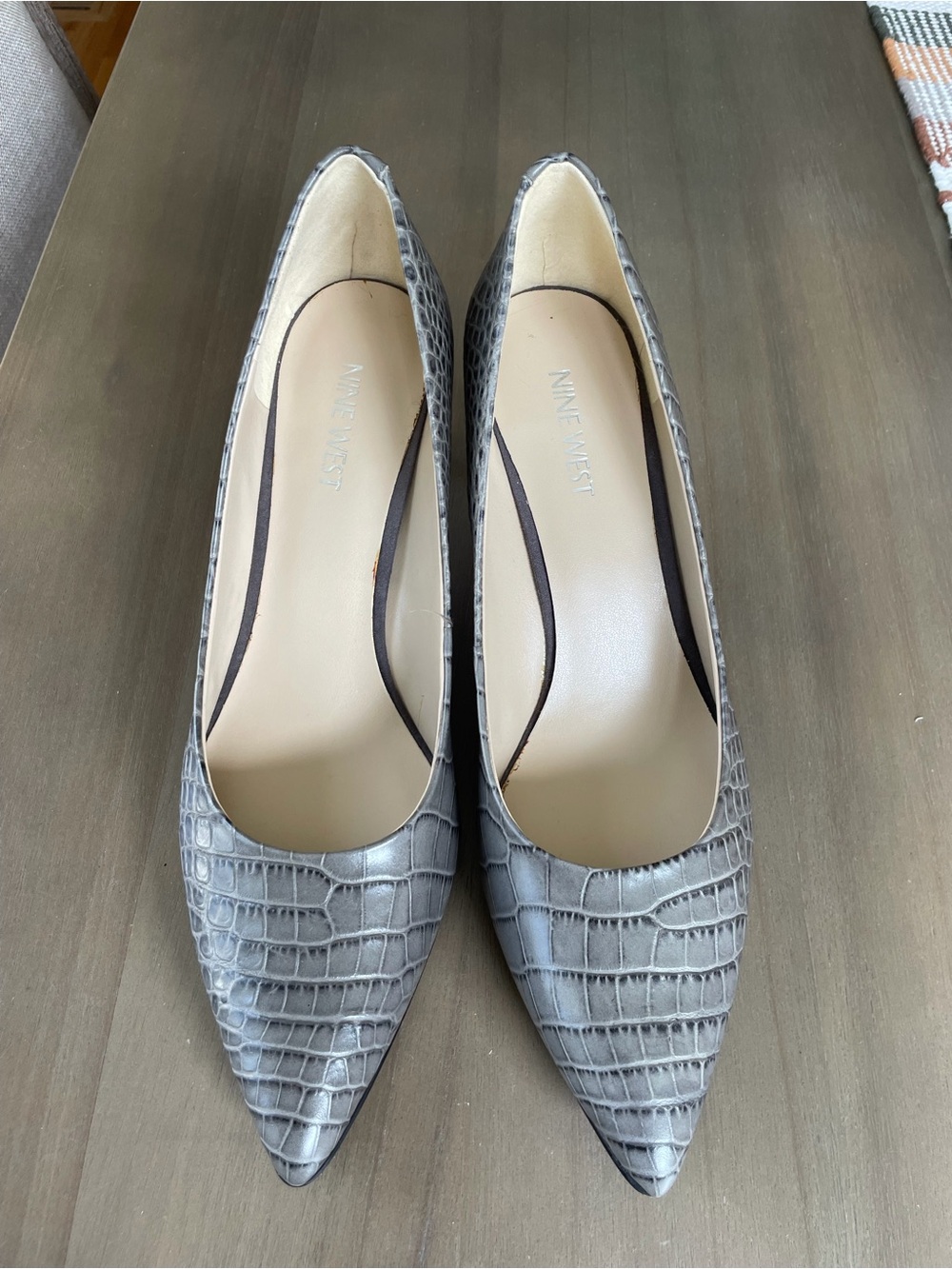 Nine West Silver Croc-Embossed Pointed Toe Pumps